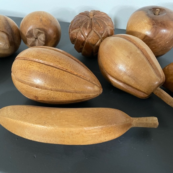 Vintage MCM Monkey Pod Wood Leaf Bowl and wooden fruit.Excellent retro - Picture 11 of 16